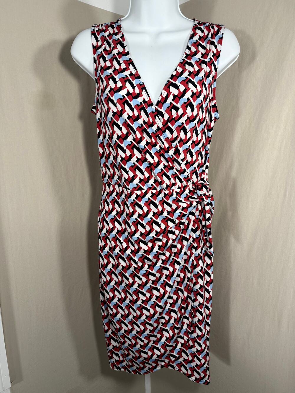 Banana Republic Geometric Faux-Wrap V-Neck Sheath Dress XS Stretchy Jersey